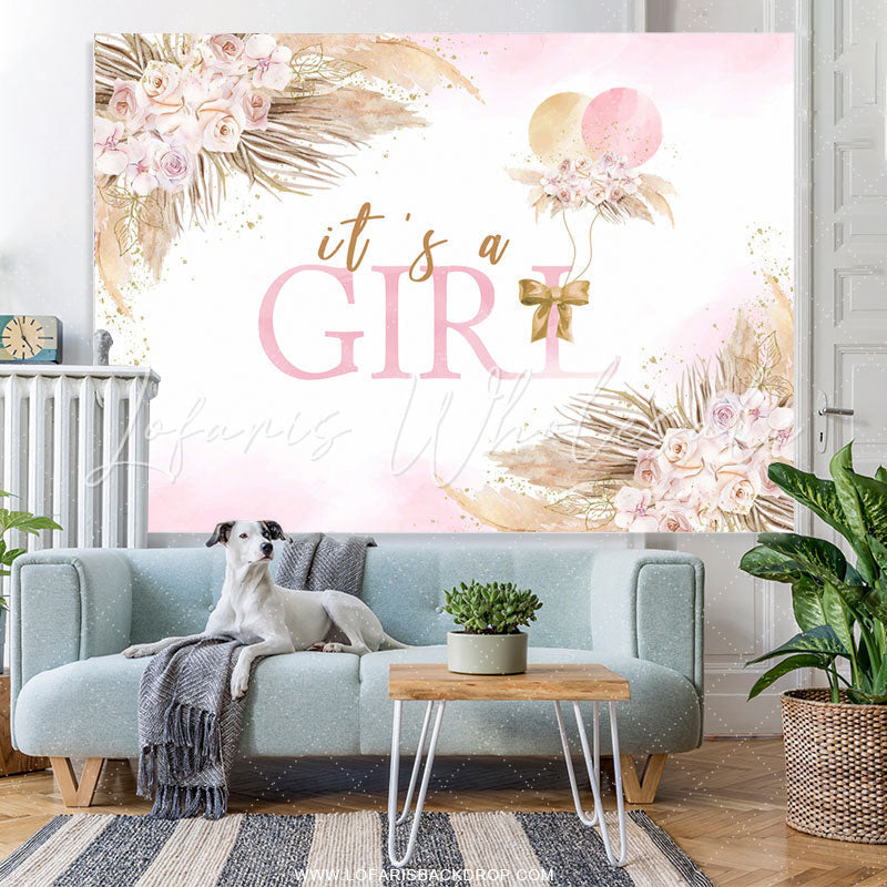 Lofaris Pink And Leaves Balloons Baby Shower Backdrop For Girl