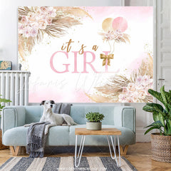 Lofaris Pink And Leaves Balloons Baby Shower Backdrop For Girl