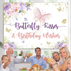 Lofaris Pink and Purple Floral Butterfly Birthday Backdrop