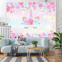 Lofaris Pink and Purple Floral Unicorn themed Glitter Backdrop