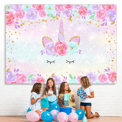 Lofaris Pink and Purple Floral Unicorn themed Glitter Backdrop