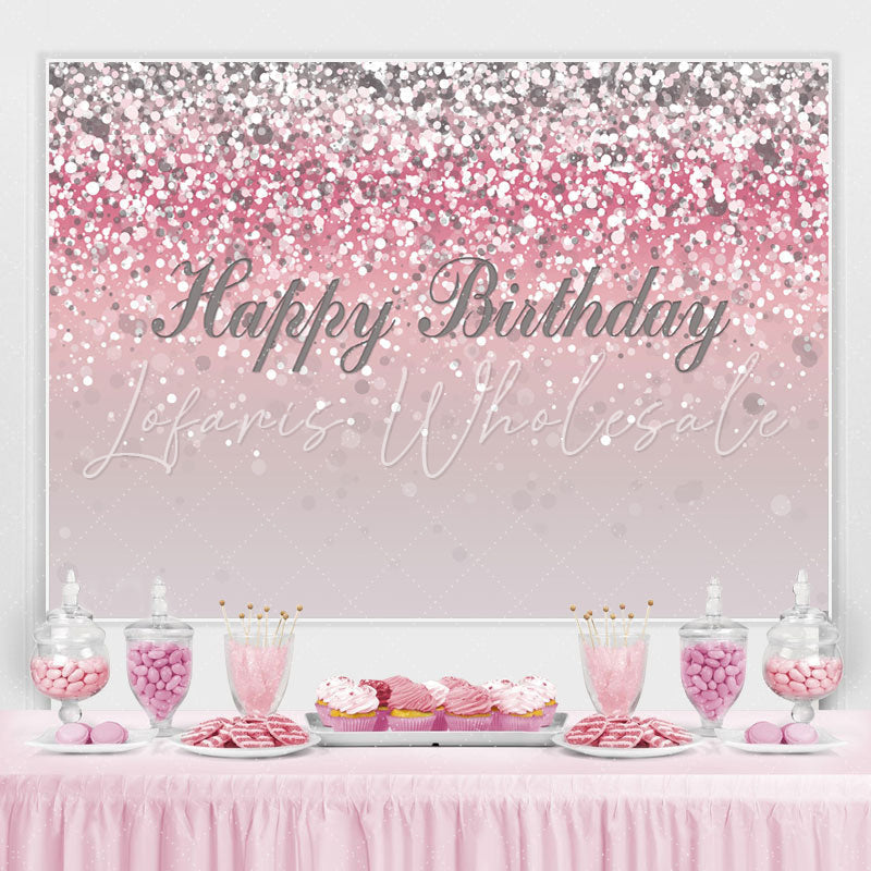 Lofaris Pink and Silver Bokeh Happy Birthday Backdrop for Girl