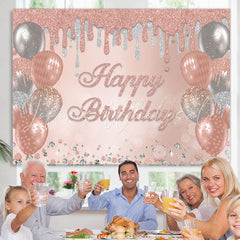 Lofaris Pink And Sliver Glitter Balloons Happy Birthday Backdrop