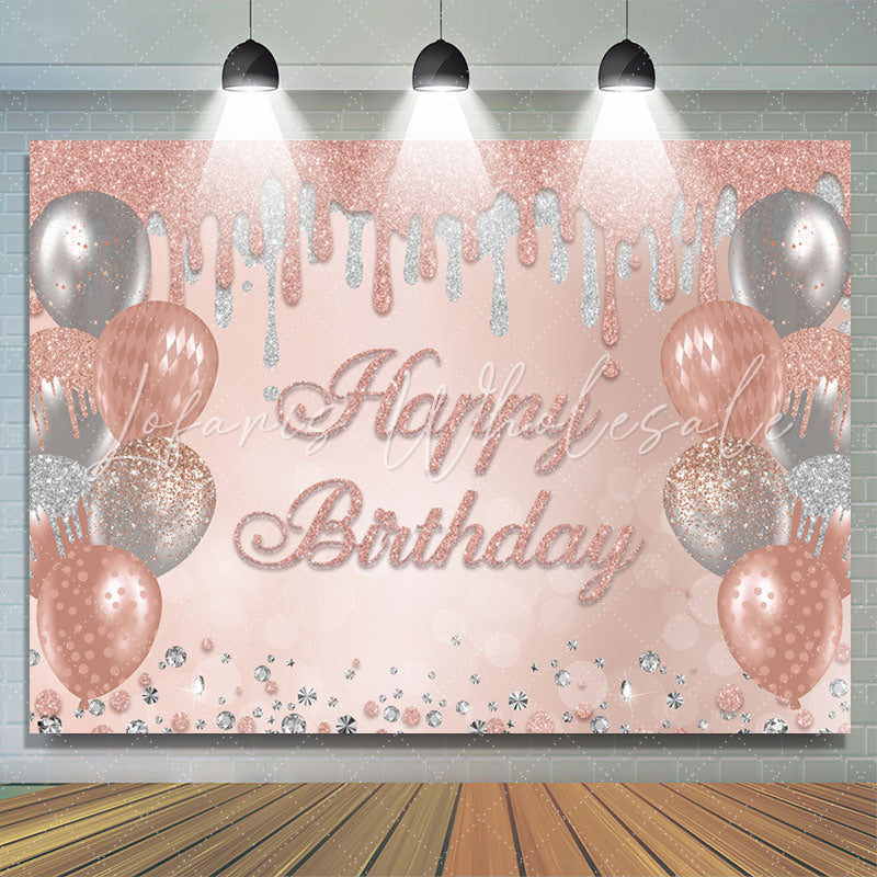 Lofaris Pink And Sliver Glitter Balloons Happy Birthday Backdrop