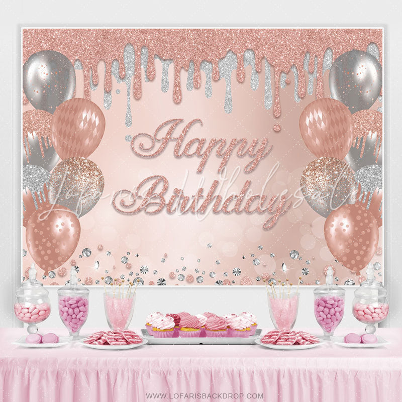 Lofaris Pink And Sliver Glitter Balloons Happy Birthday Backdrop