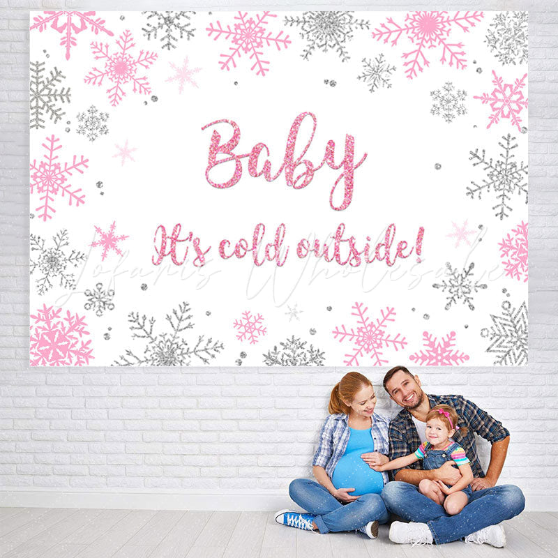 Lofaris Pink And Silver Snowflake Glitter Baby Shower Backdrop