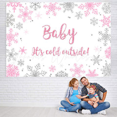 Lofaris Pink And Silver Snowflake Glitter Baby Shower Backdrop