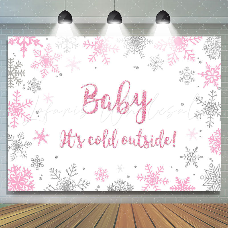 Lofaris Pink And Silver Snowflake Glitter Baby Shower Backdrop