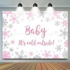Lofaris Pink And Silver Snowflake Glitter Baby Shower Backdrop