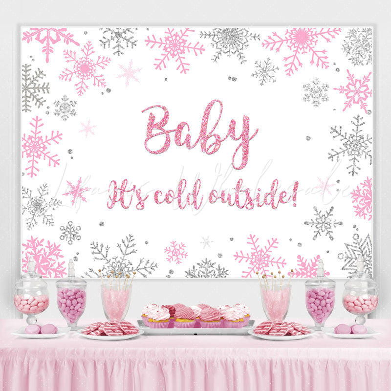 Lofaris Pink And Silver Snowflake Glitter Baby Shower Backdrop