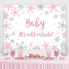 Lofaris Pink And Silver Snowflake Glitter Baby Shower Backdrop