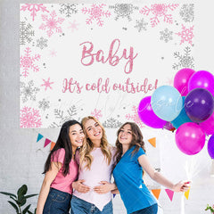 Lofaris Pink And Silver Snowflake Glitter Baby Shower Backdrop