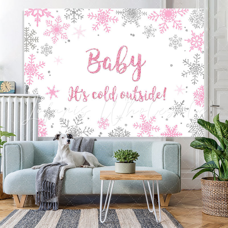 Lofaris Pink And Silver Snowflake Glitter Baby Shower Backdrop