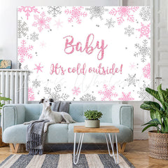 Lofaris Pink And Silver Snowflake Glitter Baby Shower Backdrop