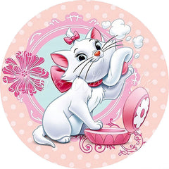 Lofaris Pink And White Cartoon Cat Circle Backdrop For Girl
