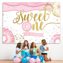 Lofaris Pink and White Donut Sweet on 1st Birthday Backdrop