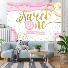 Lofaris Pink and White Donut Sweet on 1st Birthday Backdrop