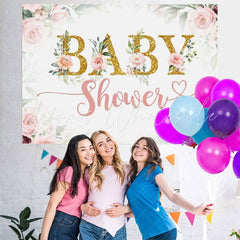 Lofaris Pink and white floral Baby shower Backdrop for girl