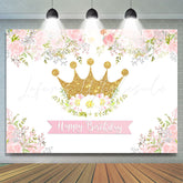 Lofaris Pink and White Floral Golden Crown Birthday Backdrop