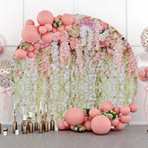 Lofaris Pink And White Floral Tassel Round Wedding Backdrop