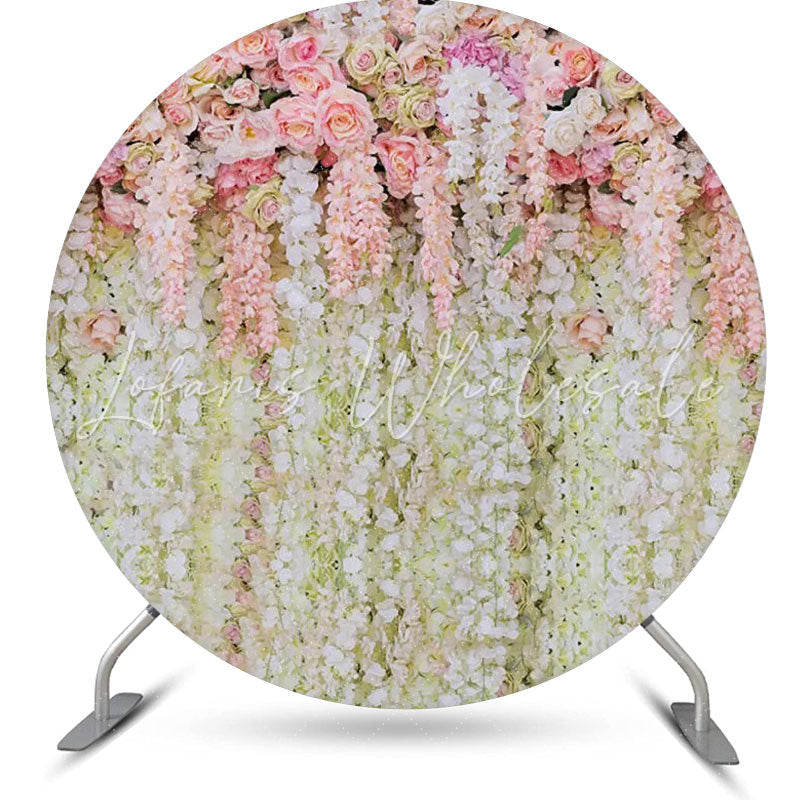 Lofaris Pink And White Floral Tassel Round Wedding Backdrop