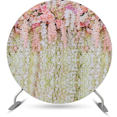 Lofaris Pink And White Floral Tassel Round Wedding Backdrop