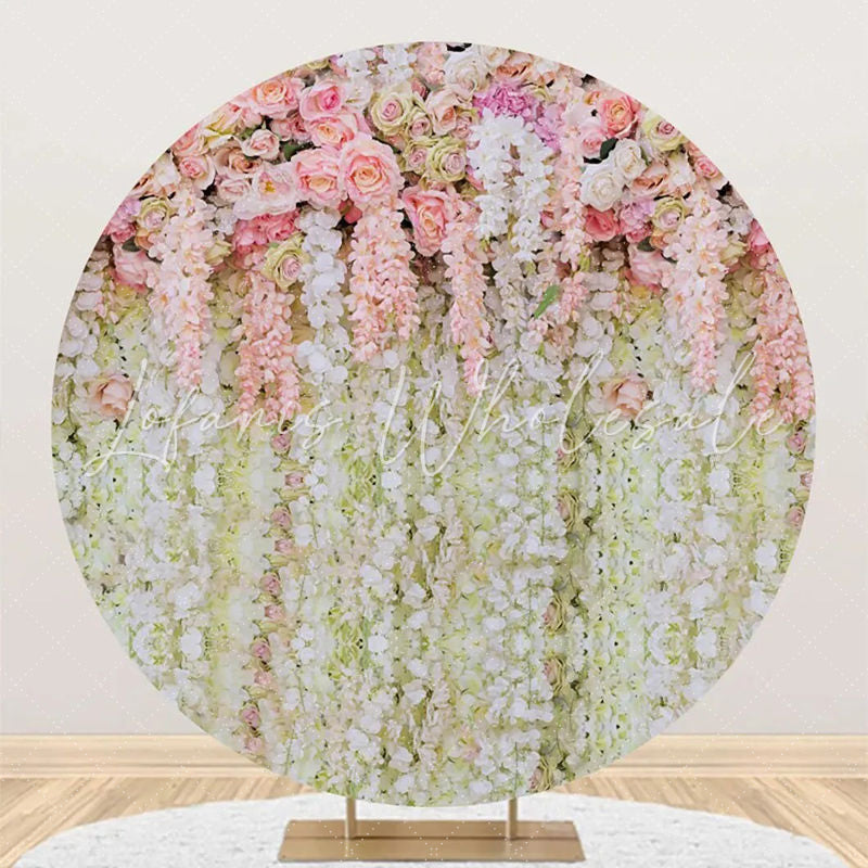 Lofaris Pink And White Floral Tassel Round Wedding Backdrop
