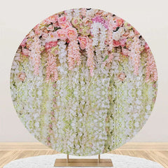Lofaris Pink And White Floral Tassel Round Wedding Backdrop