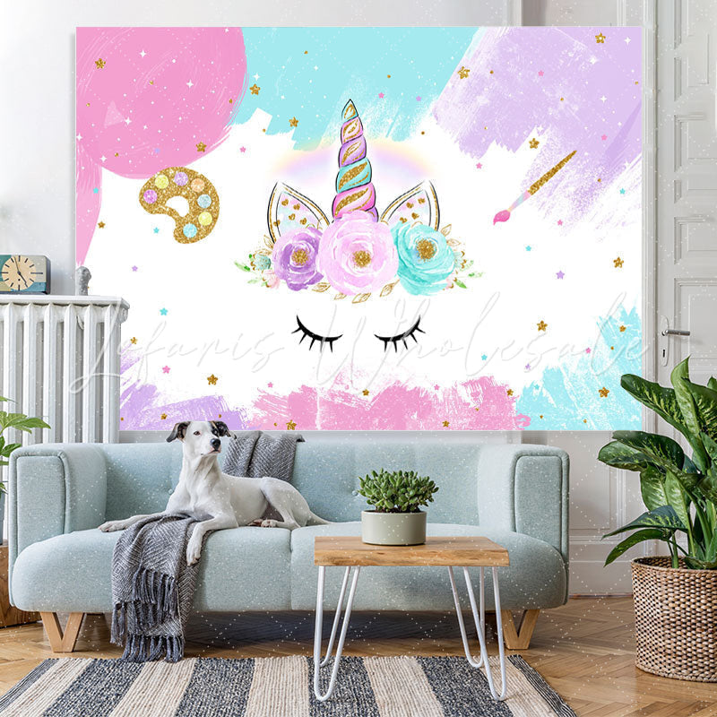 Lofaris Pink And White Floral With Unicorn Baby Shower Backdrop