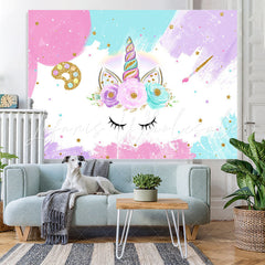 Lofaris Pink And White Floral With Unicorn Baby Shower Backdrop