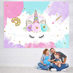 Lofaris Pink And White Floral With Unicorn Baby Shower Backdrop