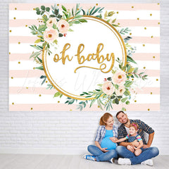 Lofaris Pink and White Stripe Gold Dots Baby Shower Backdrop