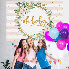 Lofaris Pink and White Stripe Gold Dots Baby Shower Backdrop