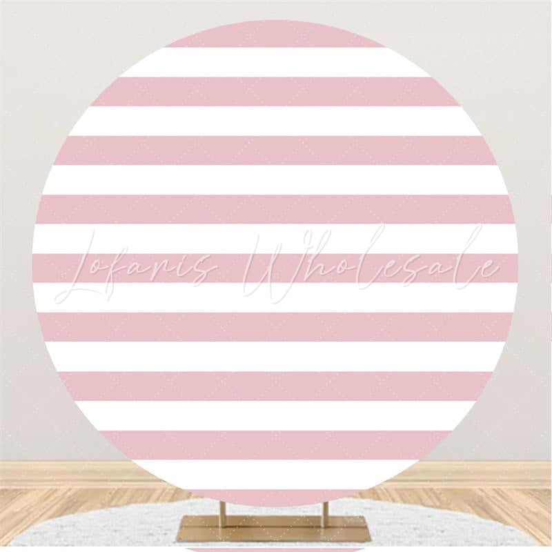 Lofaris Pink And White Stripes Wedding Custom Circle Backdrop