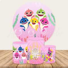 Lofaris Pink Baby Shark Themed Round Backdrop Kit For Girl