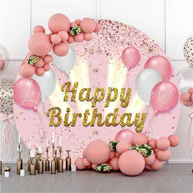 Lofaris Pink Ballon Glitter Happy Birthday Backdrop For Girl