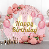 Lofaris Pink Ballon Glitter Happy Birthday Backdrop For Girl