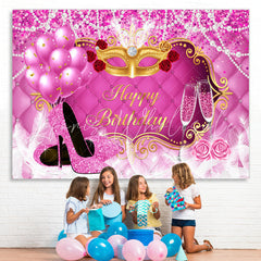 Lofaris Pink Balloon and White Pearl Happy Birthday Backdrop