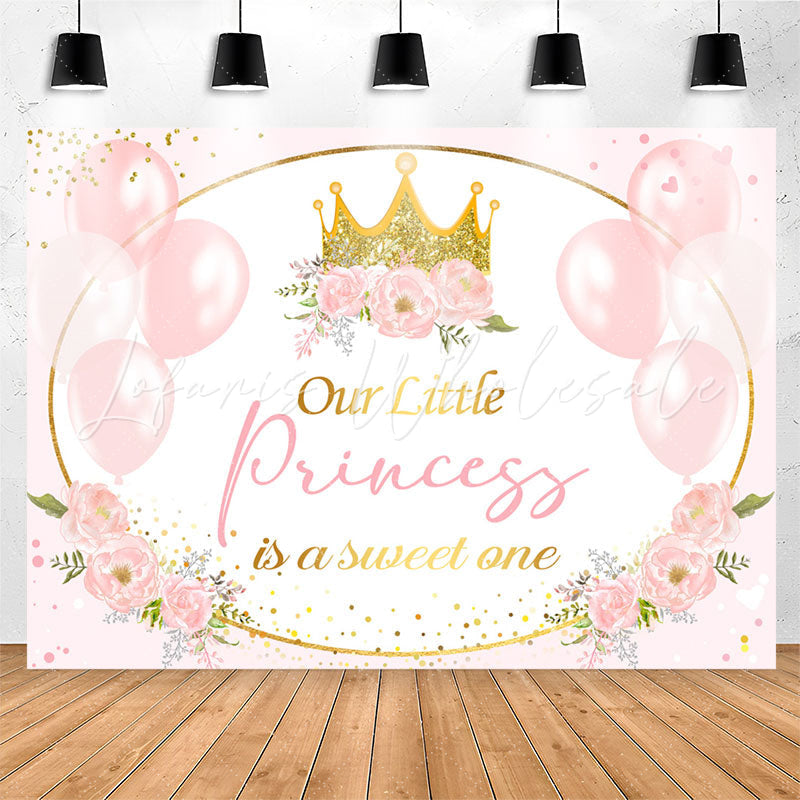 Lofaris Pink Balloon Floral Princess 1st Birthday Backdrop