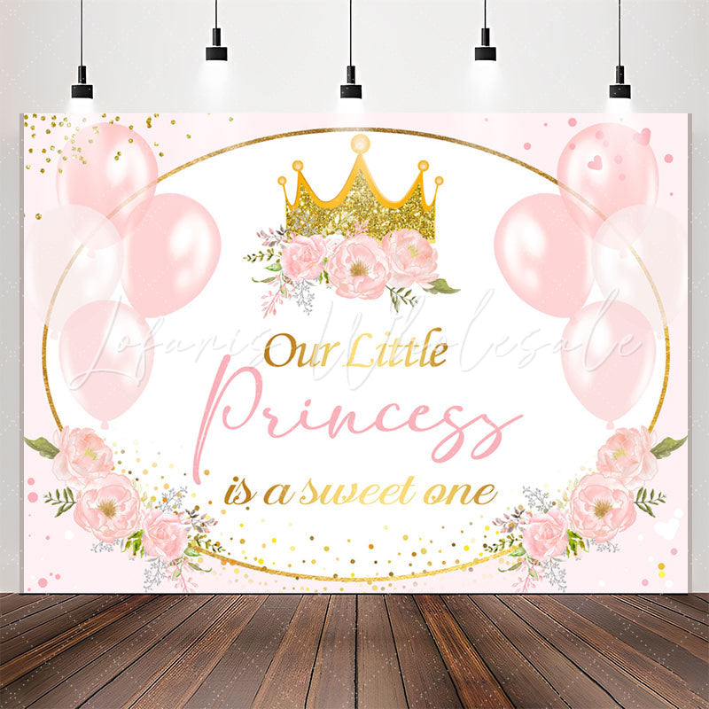 Lofaris Pink Balloon Floral Princess 1st Birthday Backdrop