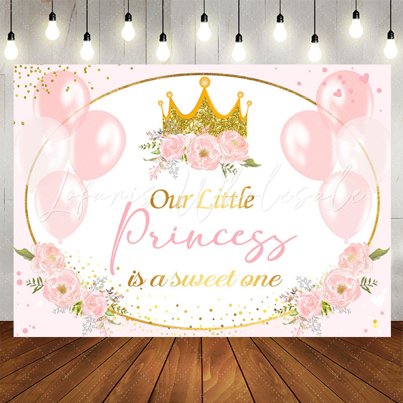 Lofaris Pink Balloon Floral Princess 1st Birthday Backdrop