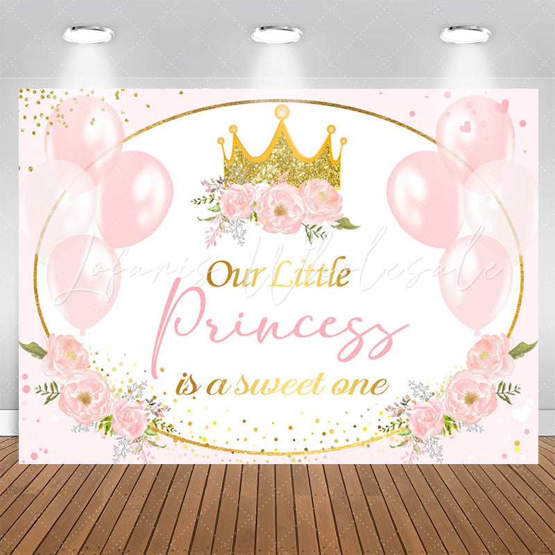 Lofaris Pink Balloon Floral Princess 1st Birthday Backdrop