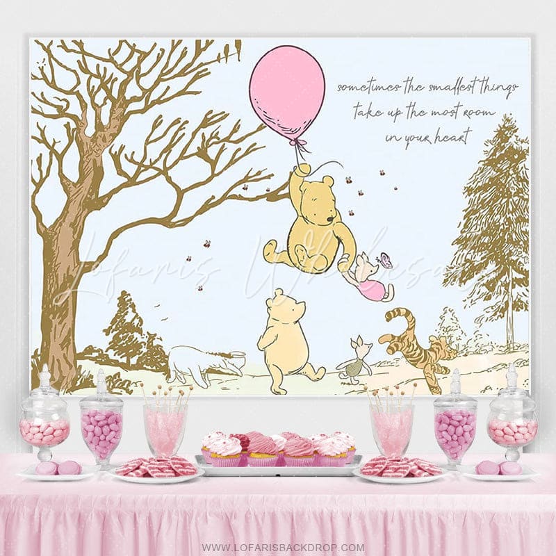 Lofaris Pink Balloon Pooh Smile World Classic Birthday Backdrop