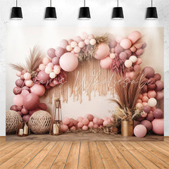 Lofaris Pink Balloons Arch Boho Girls Birthday Backdrop