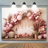 Lofaris Pink Balloons Arch Boho Girls Birthday Backdrop