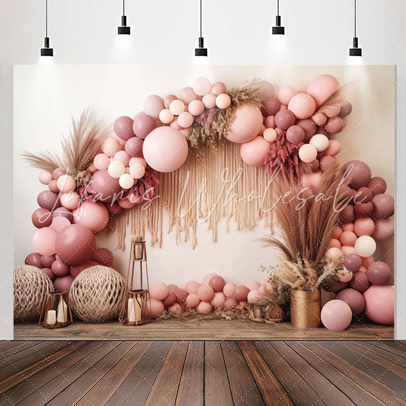 Lofaris Pink Balloons Arch Boho Girls Birthday Backdrop