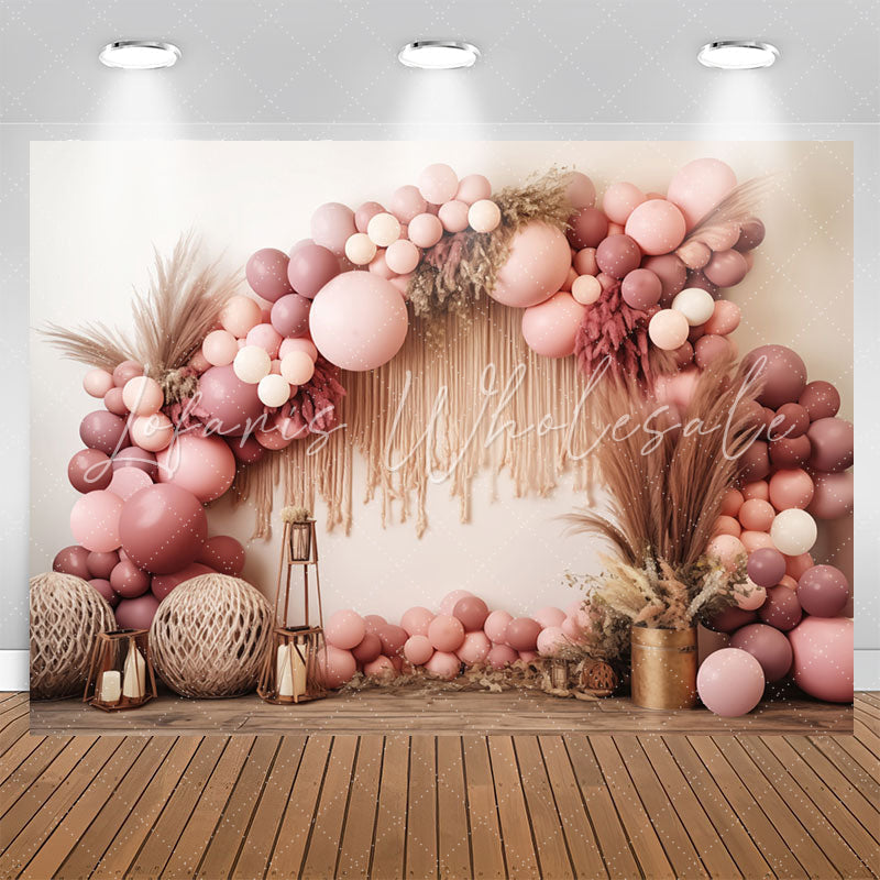 Lofaris Pink Balloons Arch Boho Girls Birthday Backdrop
