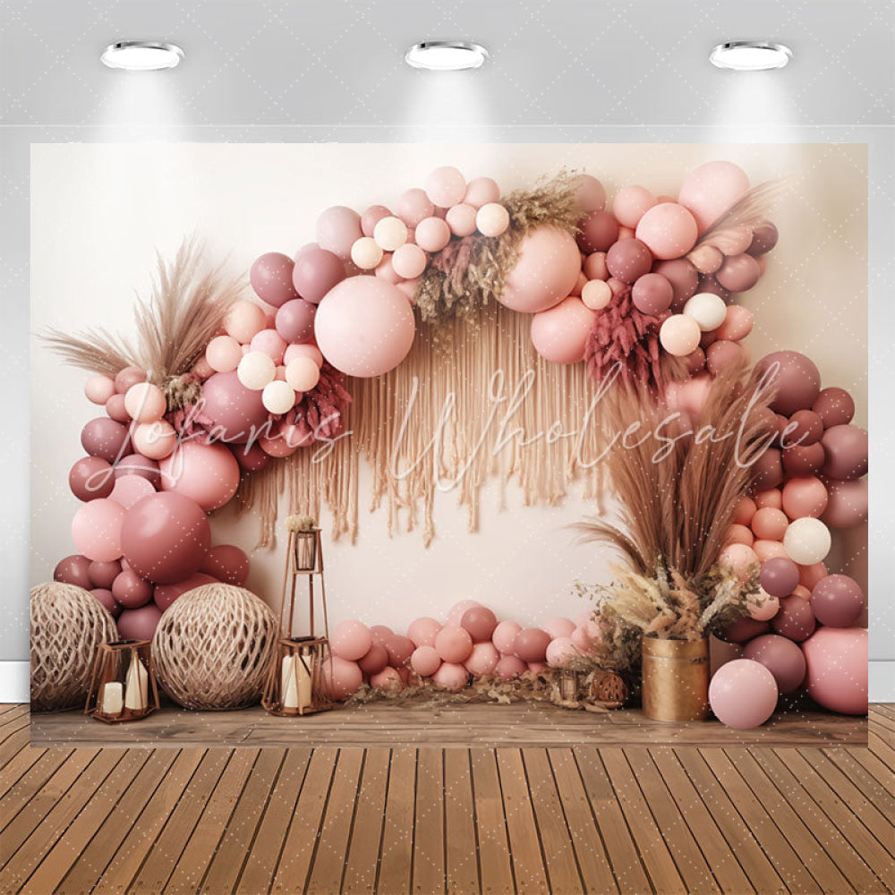 Lofaris Pink Balloons Arch Boho Girls Birthday Backdrop