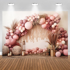 Lofaris Pink Balloons Arch Boho Girls Birthday Backdrop
