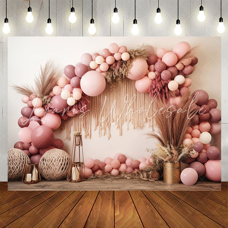 Lofaris Pink Balloons Arch Boho Girls Birthday Backdrop